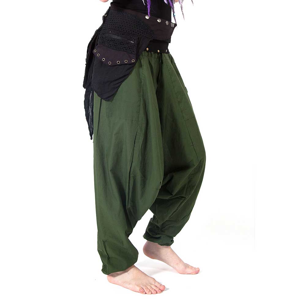 Grote harembroek met zakken unisex groen - Hippie Elf Fantasy - One size - Gekko